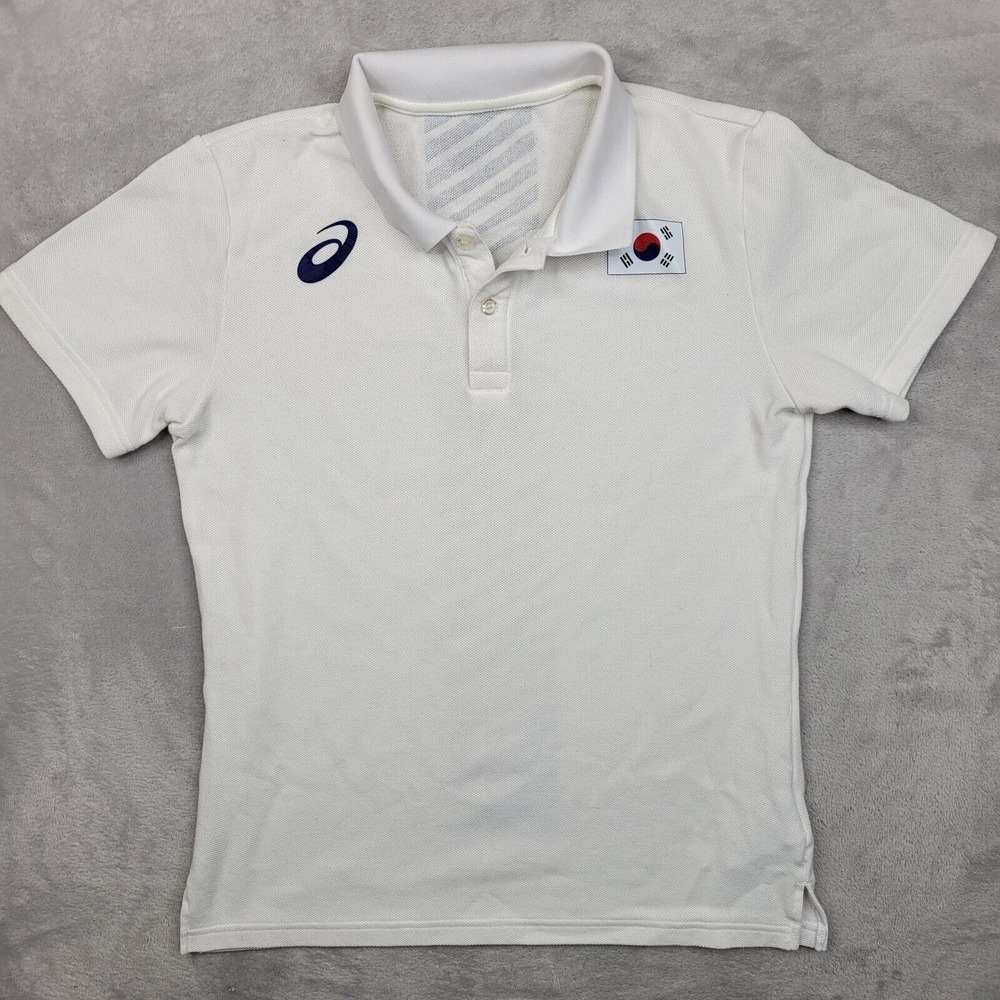 Asics Womens Medium Polo Shirt Golf Tennis Pickleball South‎ Korea Flag Wicking